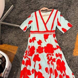 Floral Red and White Women's Dress